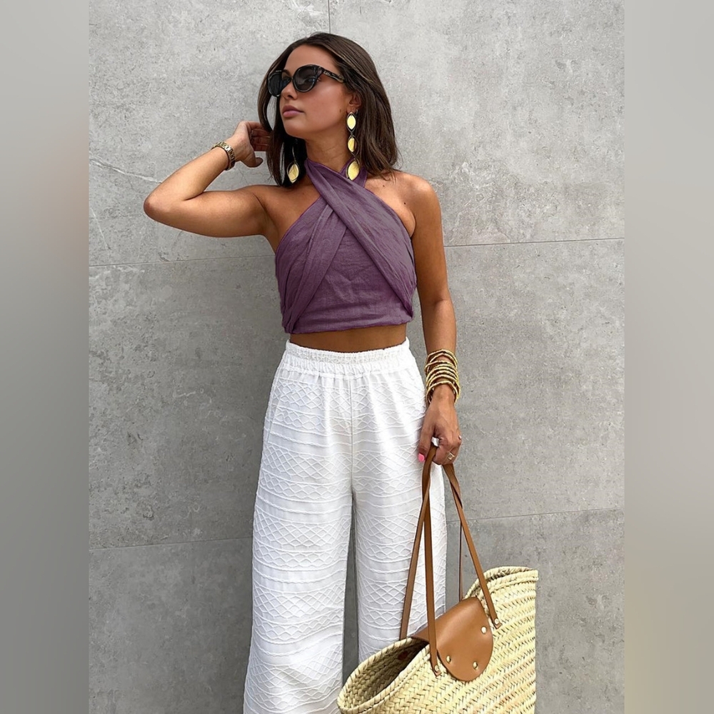 Cotton & Line Crisscross Halter Tank Top